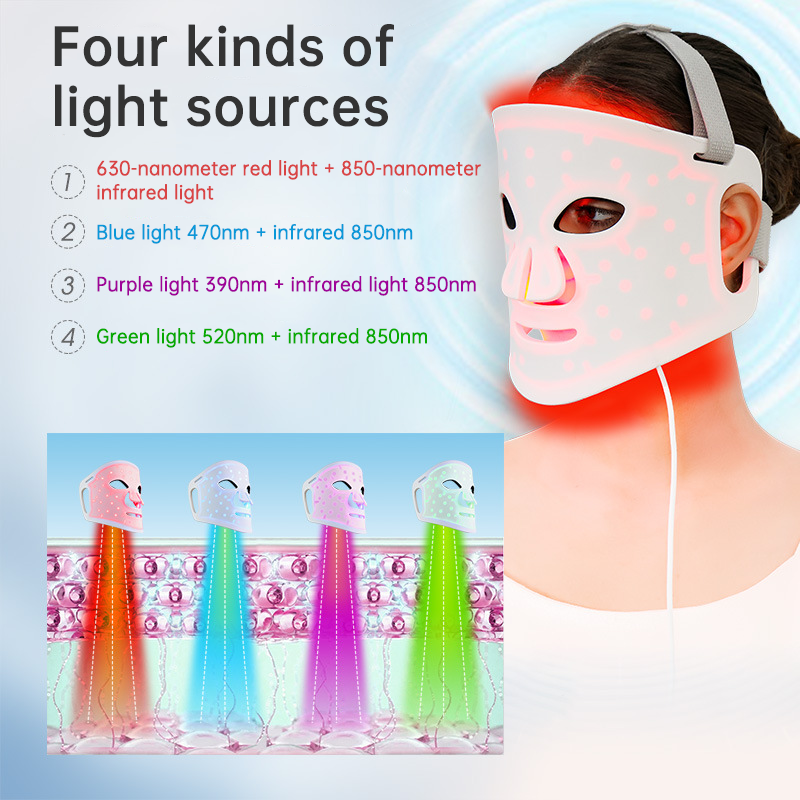 LED Facial Phototherapy Mask with 98 Light Beads – Red, Blue, Green & Purple