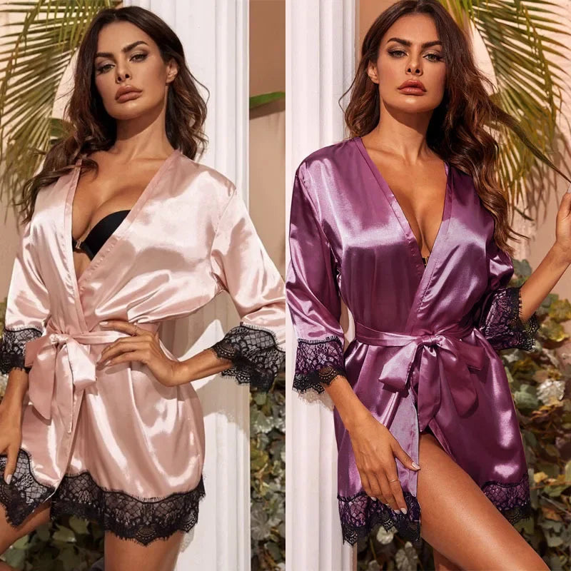 Lace & Satin Kimono Robe Set – Luxe Sleepwear & Loungewear for Women