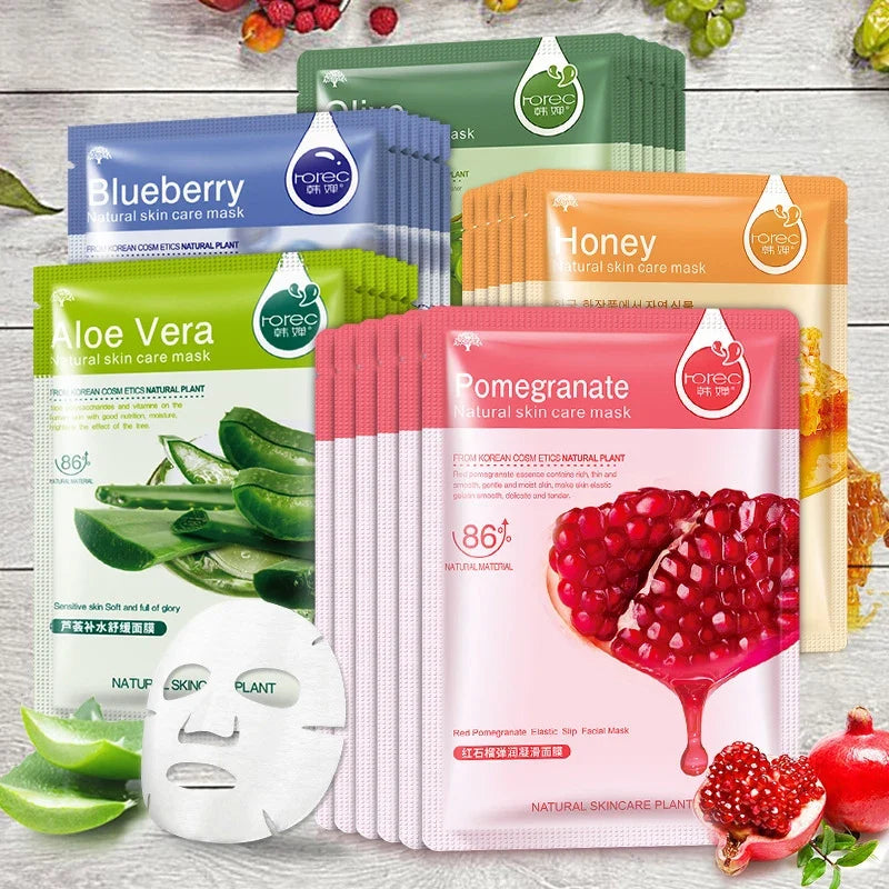 Natural Plant-Based Korean Sheet Face Mask (10-Pack)