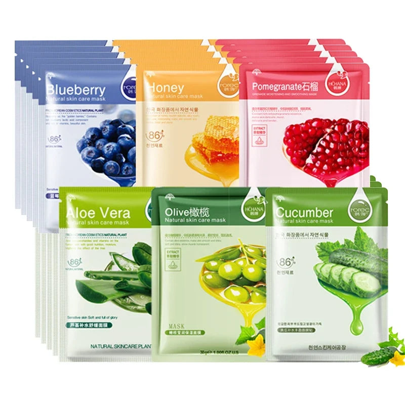 Natural Plant-Based Korean Sheet Face Mask (10-Pack)