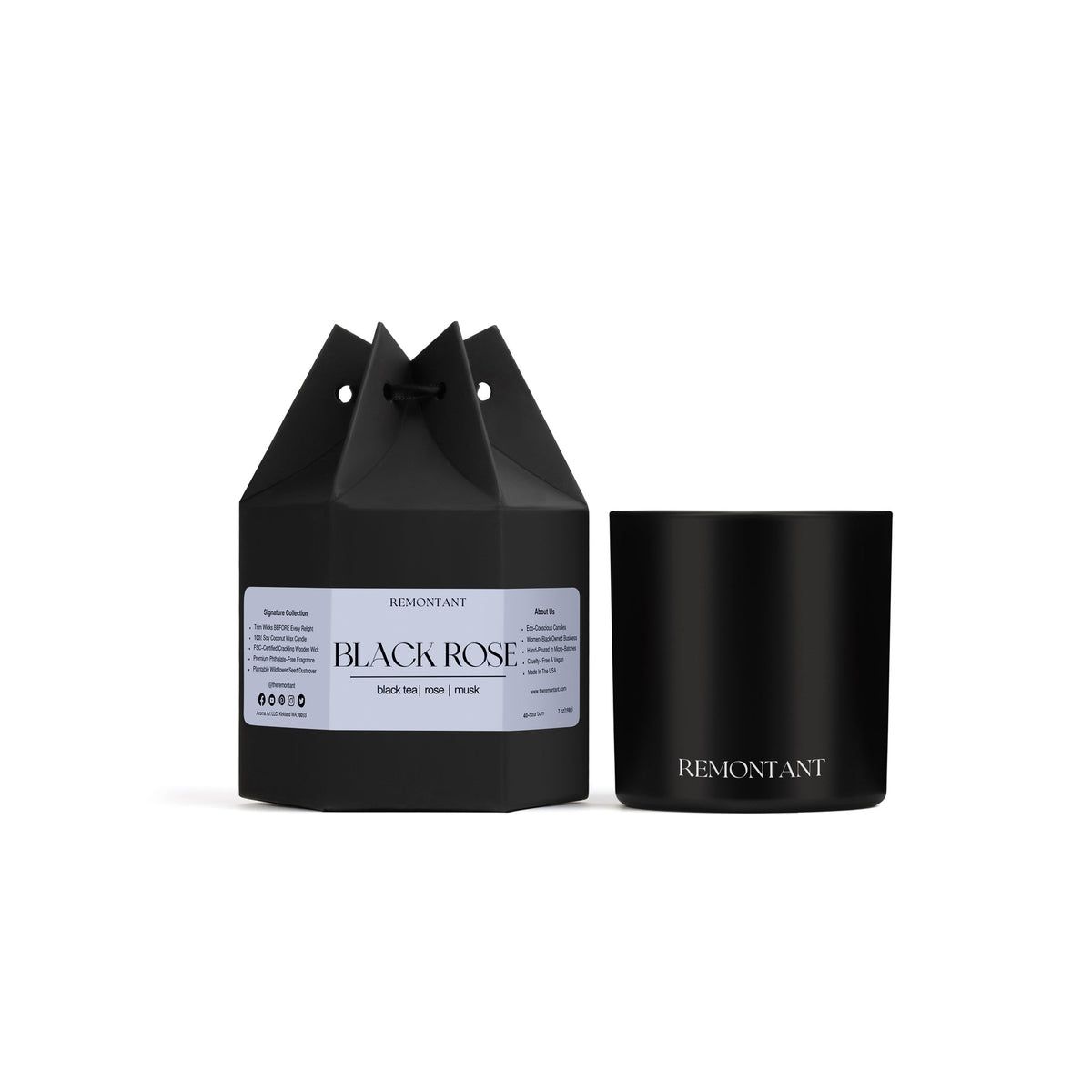 Black Rose Candle | Black Tea ~ Rose ~ Musk | Wood Wick Candle