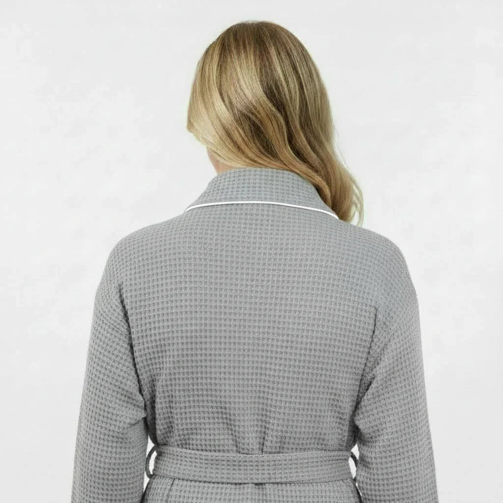 Women's Waffle Piping Bathrobe – Lightweight Spa-Style Comfort