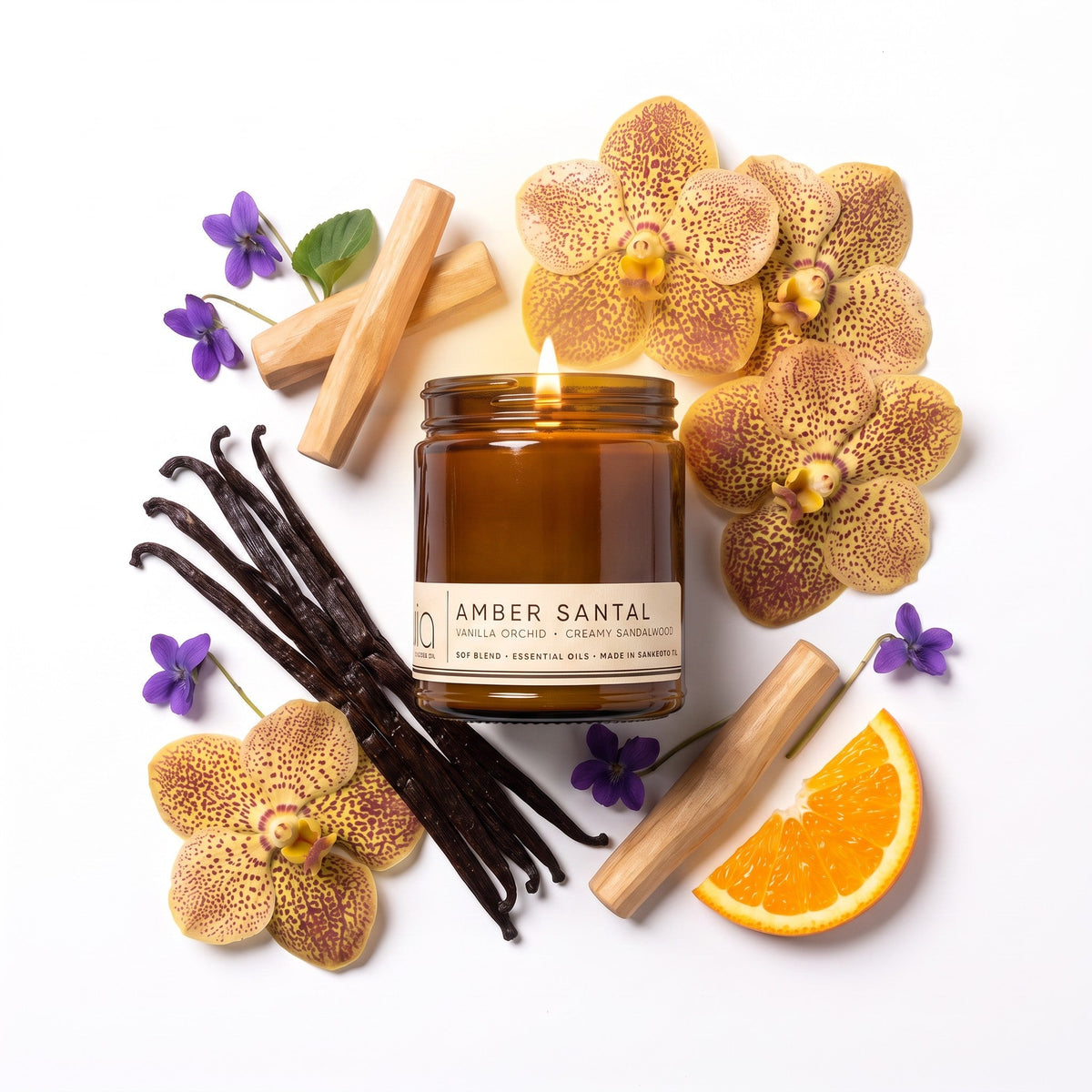 Amber Santal Soy Blend Candle — Sweet Amber, Creamy Sandalwood & Vanilla Orchid