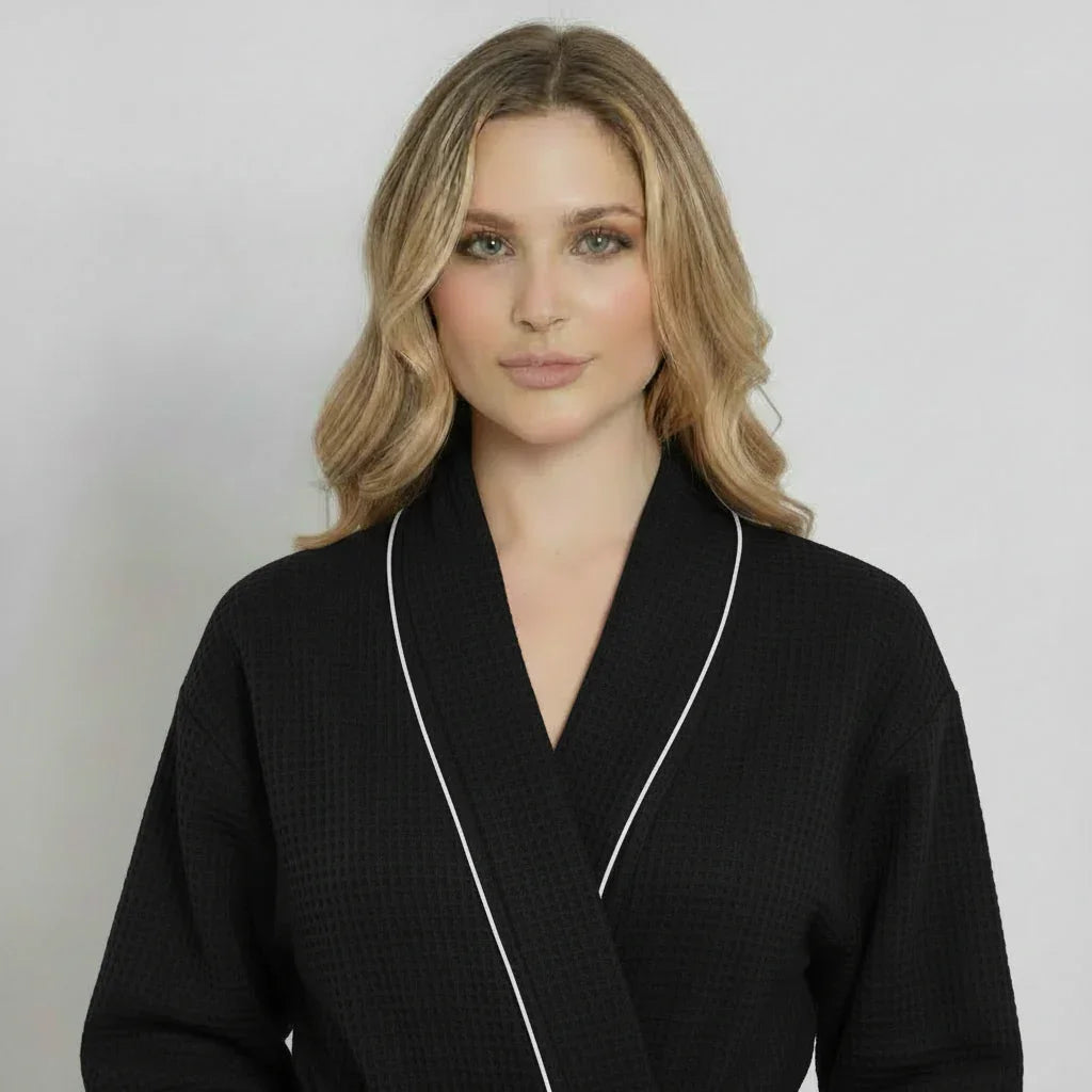 Women's Waffle Piping Bathrobe – Lightweight Spa-Style Comfort