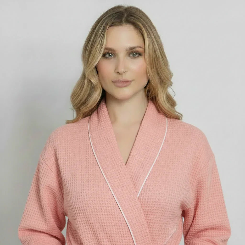 Women's Waffle Piping Bathrobe – Lightweight Spa-Style Comfort