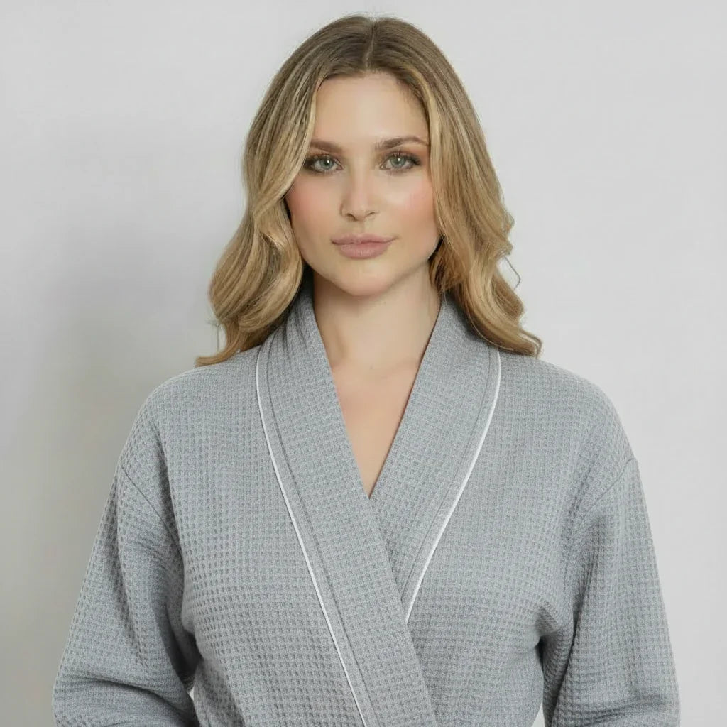 Women's Waffle Piping Bathrobe – Lightweight Spa-Style Comfort