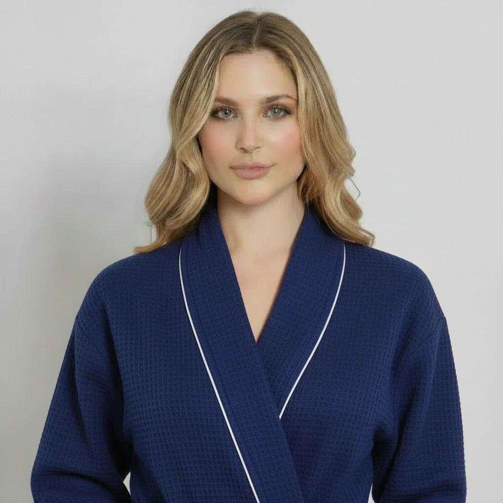 Women's Waffle Piping Bathrobe – Lightweight Spa-Style Comfort