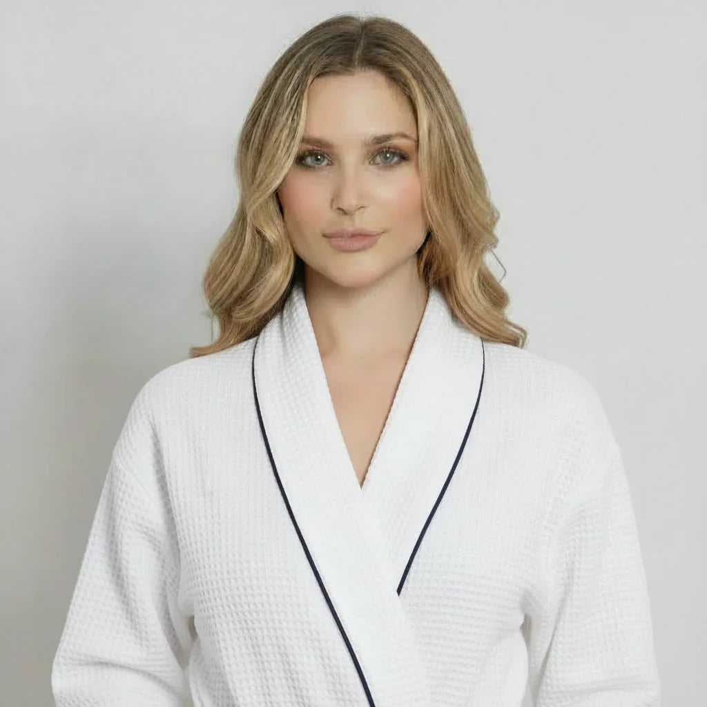 Women's Waffle Piping Bathrobe – Lightweight Spa-Style Comfort